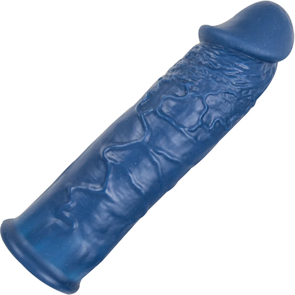 1.5" Extra Length Great Extender Realistic Silicone Penis Sleeve, 6", Blue