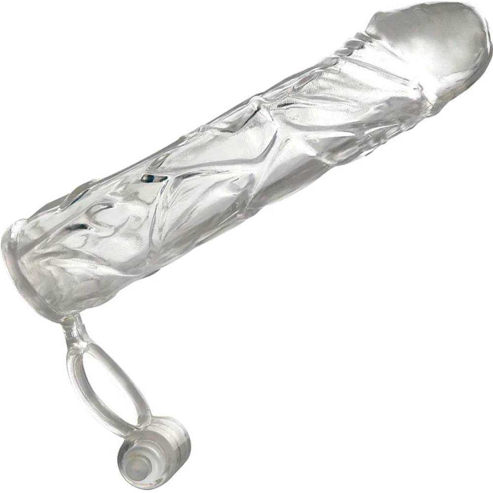 1" Extra Length Fantasy X-tensions Vibrating Super Sleeve, 6", Clear