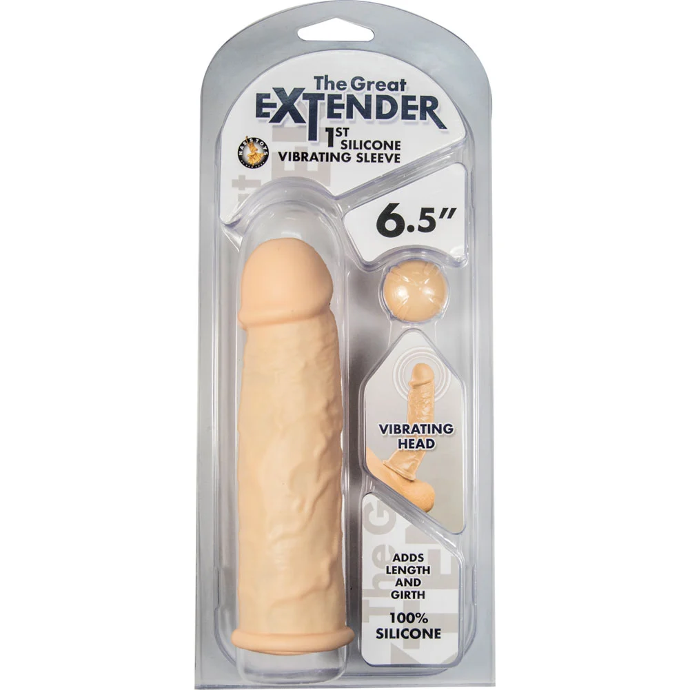 1" Extra Length Great Extender 1st Silicone Vibrating Sleeve, 6.5", Flesh