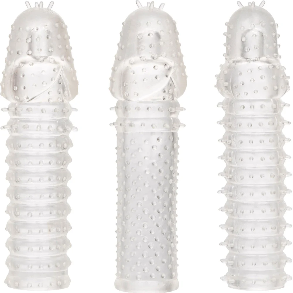 1" Extra Length Ribbed and Nubby Penis Extension Kit, 5.75", Clear