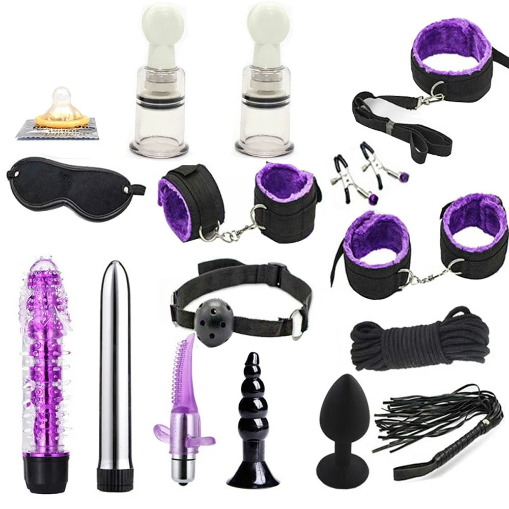 17Pcs Erotic Kit. Dildo, Vibrator, Anal Plugs, Handcuffs... And More