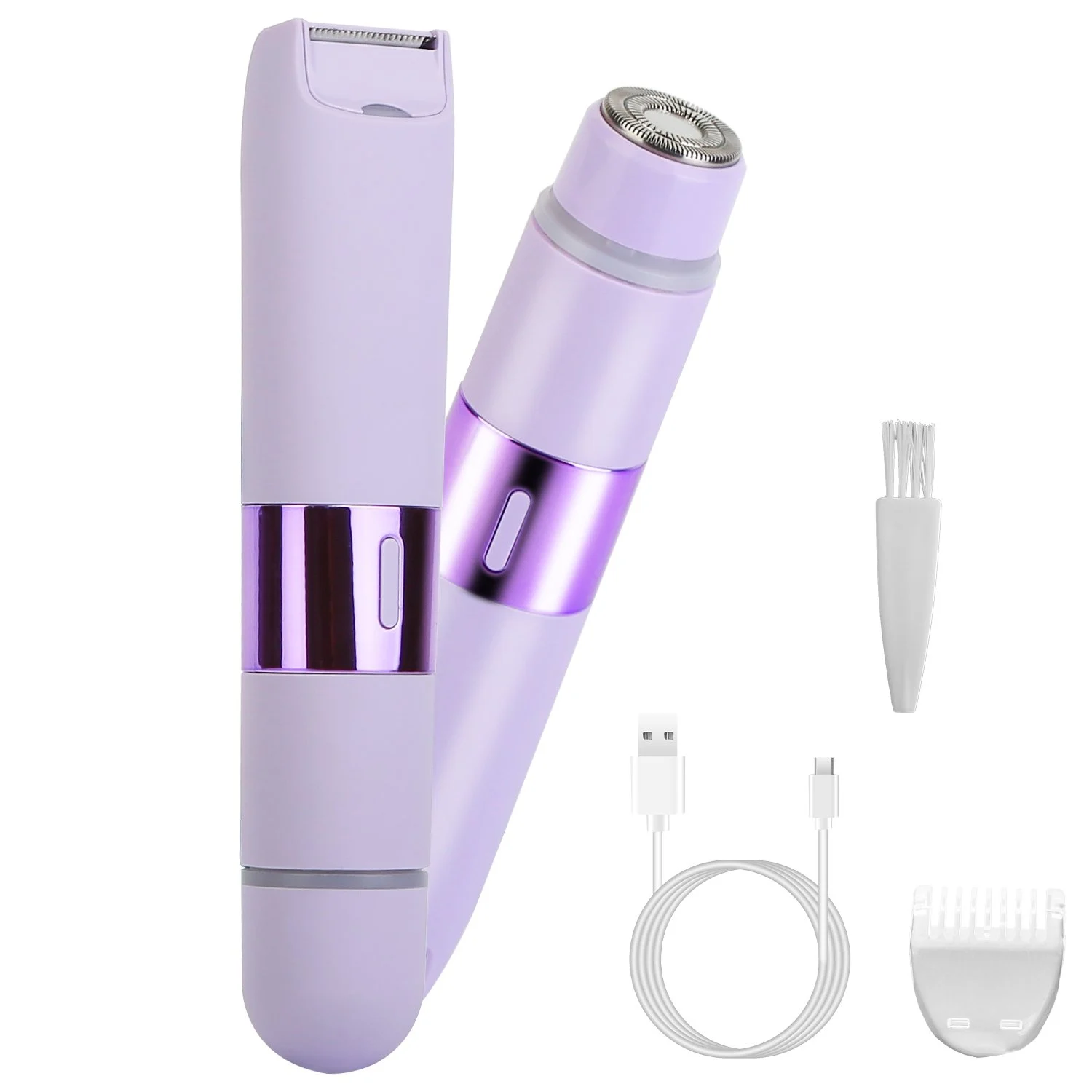 1Pc 2 In 1 Bikini Trimmer For Women Dual Head Cordless Body Shaver IPX5 Waterproof Rechargeable Pubic Hair Razor Wet And Dry Use For Bikini Under