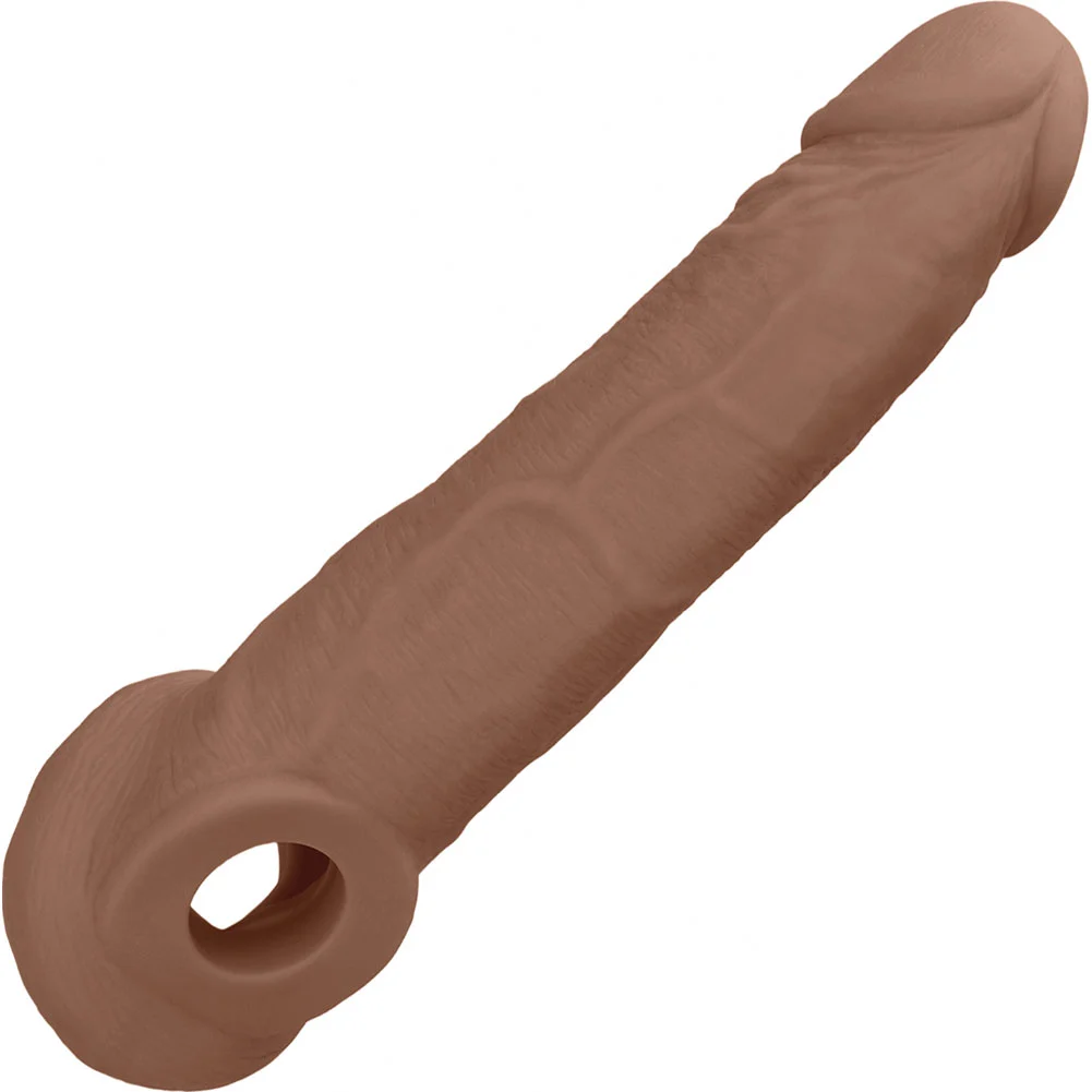 2.5" Extra Length RealRock Realistic Penis Extender with Ball Strap, 9", Mocha