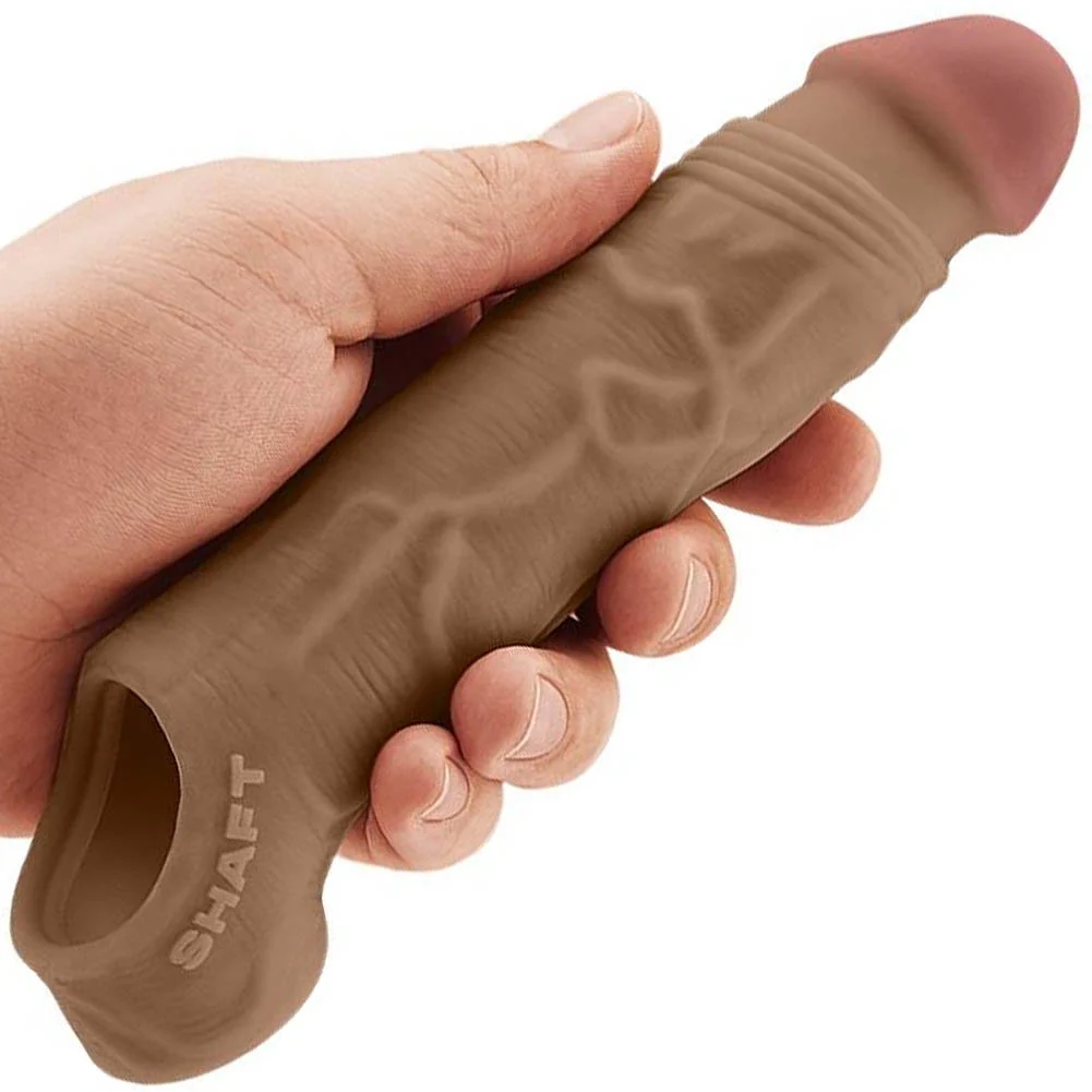2" Extra Length Shaft Model F Liquid Silicone Penis Sheath, 7.8", Oak