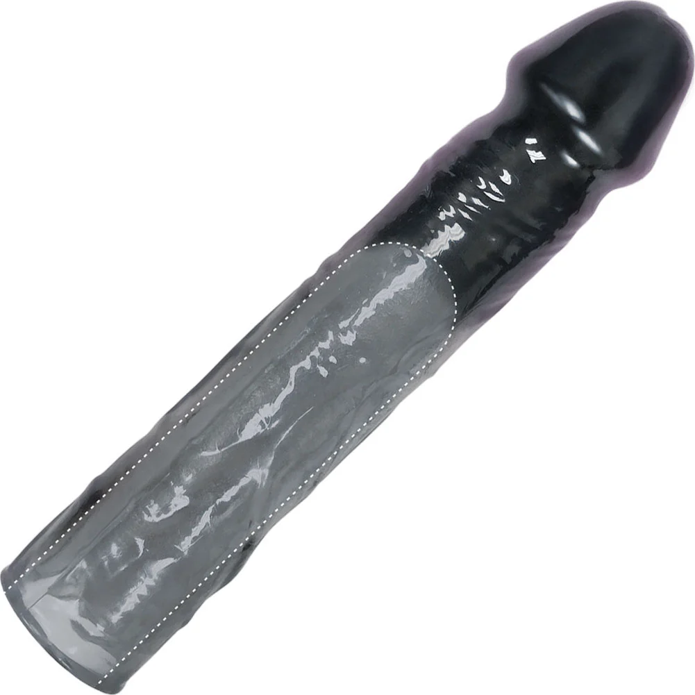 3" Extra Length Toppers Waterproof Penis Extension, 8", Black