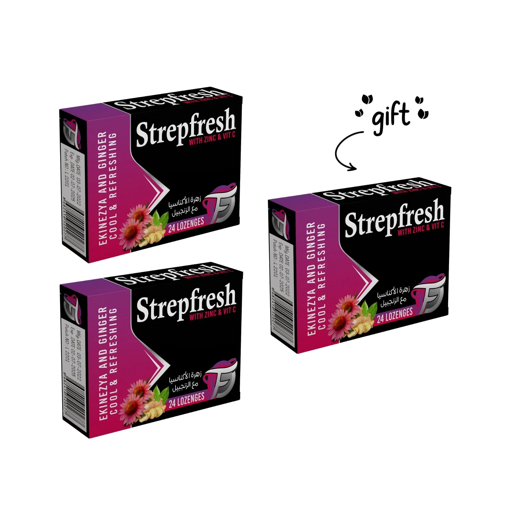 3 x Strepfresh 24 Lozenges - Ekinezya And GingerExp: 11-2025