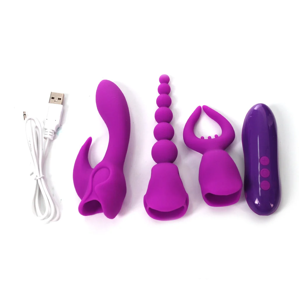 4pcs/set One mini vibrator + 3pcs headgear for vagina, anus and nipples