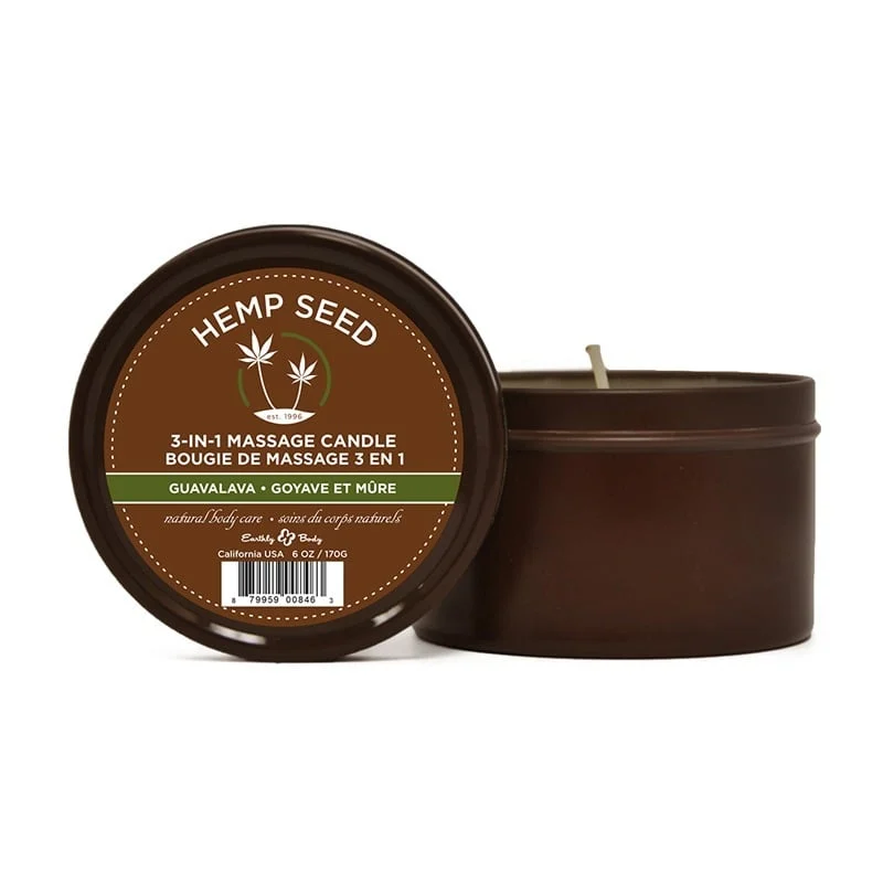 Earthly Body Guavalava 6.8 oz Candle – Natural Soy Massage Candle with Hemp Seed & Jojoba Oils