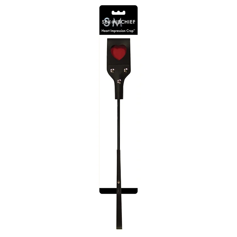 Sportsheets Sex & Mischief Heart Impression Crop – 21-inch Nickel-Free Metal Paddle with Heart Cut-Out and Wrist Strap