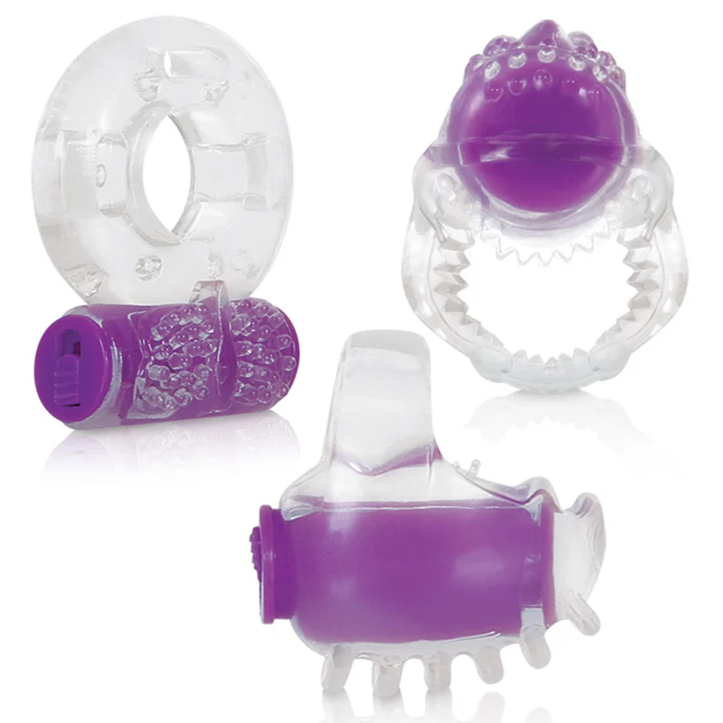 Evolved Ring True 3-Piece Vibrating Ring Set – Clear and Purple