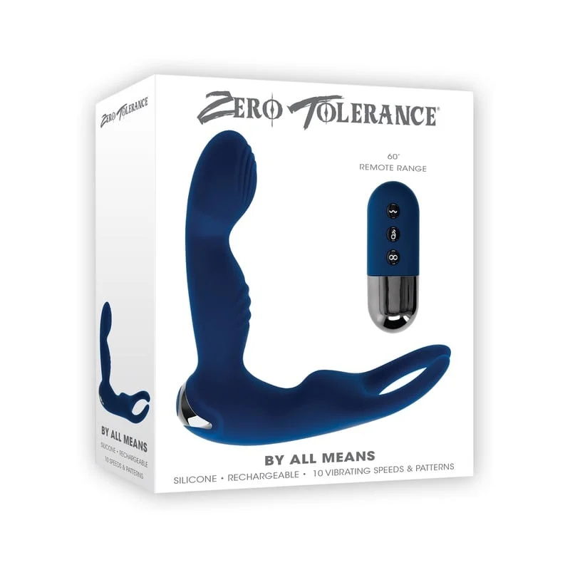 Evolved Zero Tolerance By All Means Rechargeable Prostate Vibrator with Remote – Silicone Blue