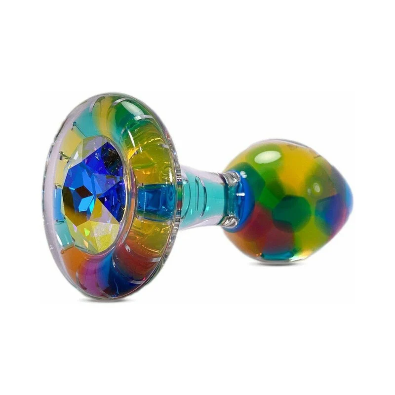 Crystal Delights Funfetti Plug with Gem Aurora Borealis – Handcrafted Borosilicate Glass Erotic Art Toy