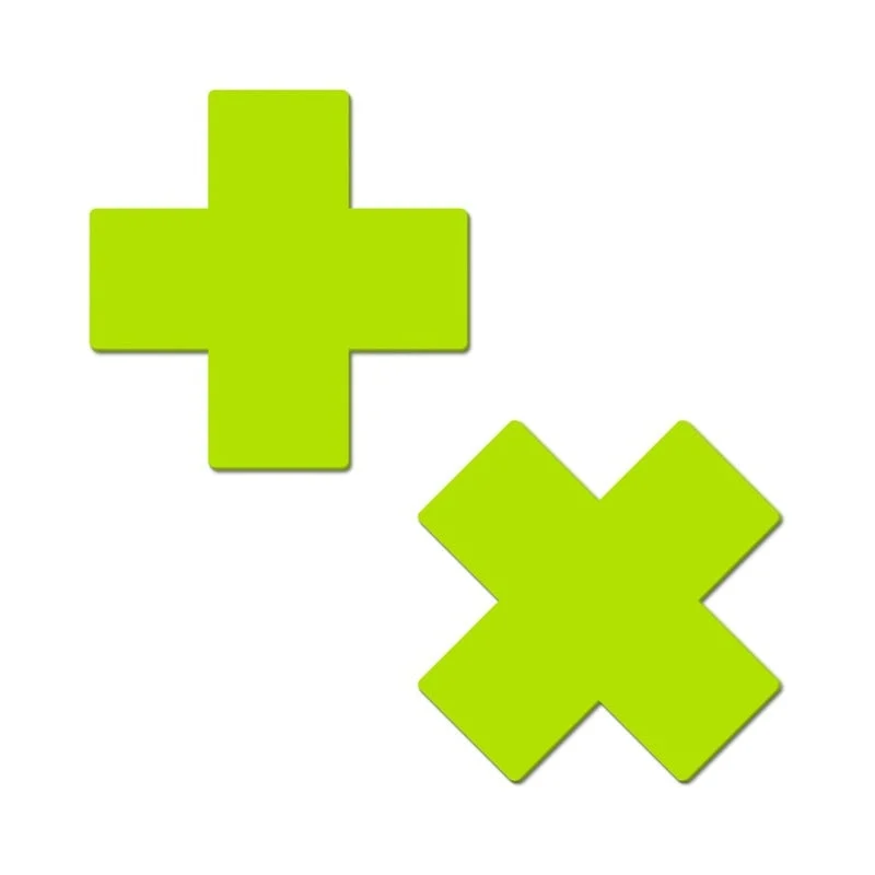 Pastease Plus X Glow-in-the-Dark Neon Yellow Cross Pasties Nipple Covers
