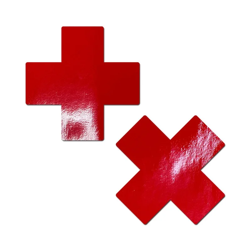 Pastease Plus X Faux Latex Pleather Vinyl Red Cross Pasties