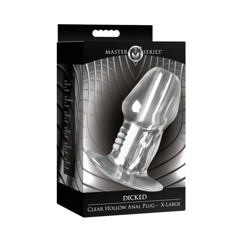 XR LLC Master Series Dicked Clear Hollow Anal Plug XLarge – Transparent, Tapered Design for Safe and Creative Anal Play