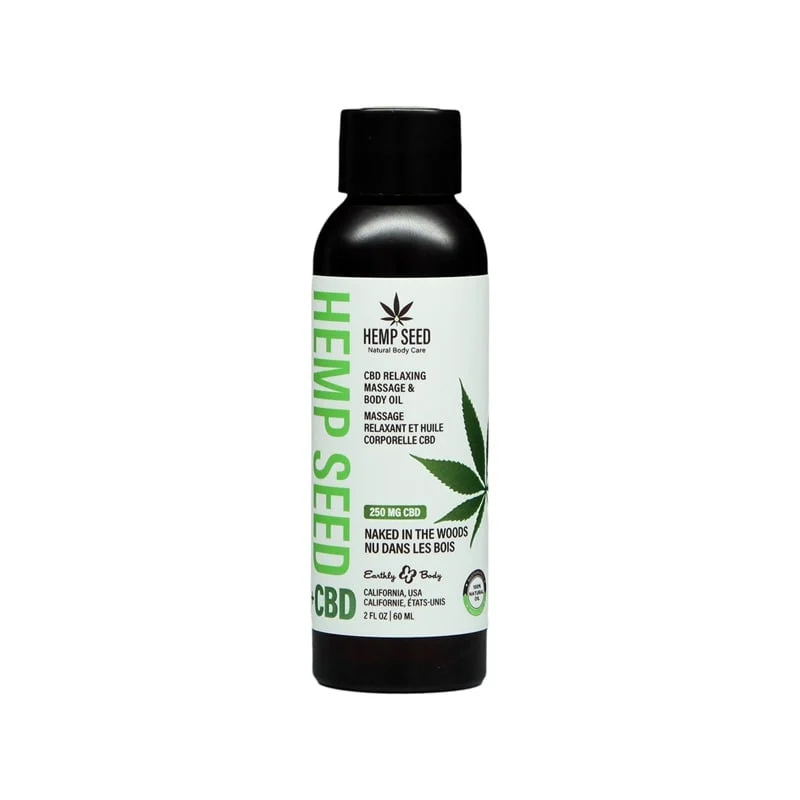 Earthly Body Hemp Seed CBD Relaxing Massage and Body Oil – Naked in the Woods, 2 oz.