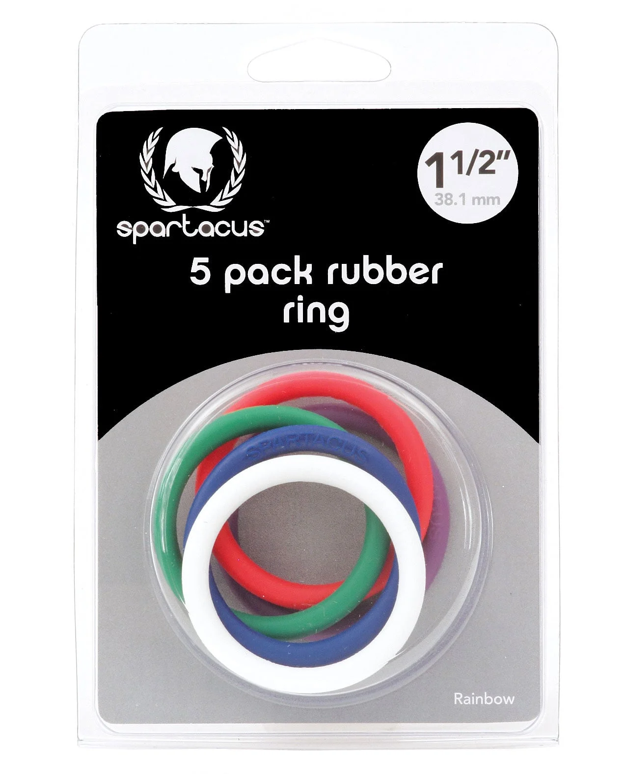 Spartacus 1.5-Inch Rubber Cock Ring Set – Rainbow Pack of 5