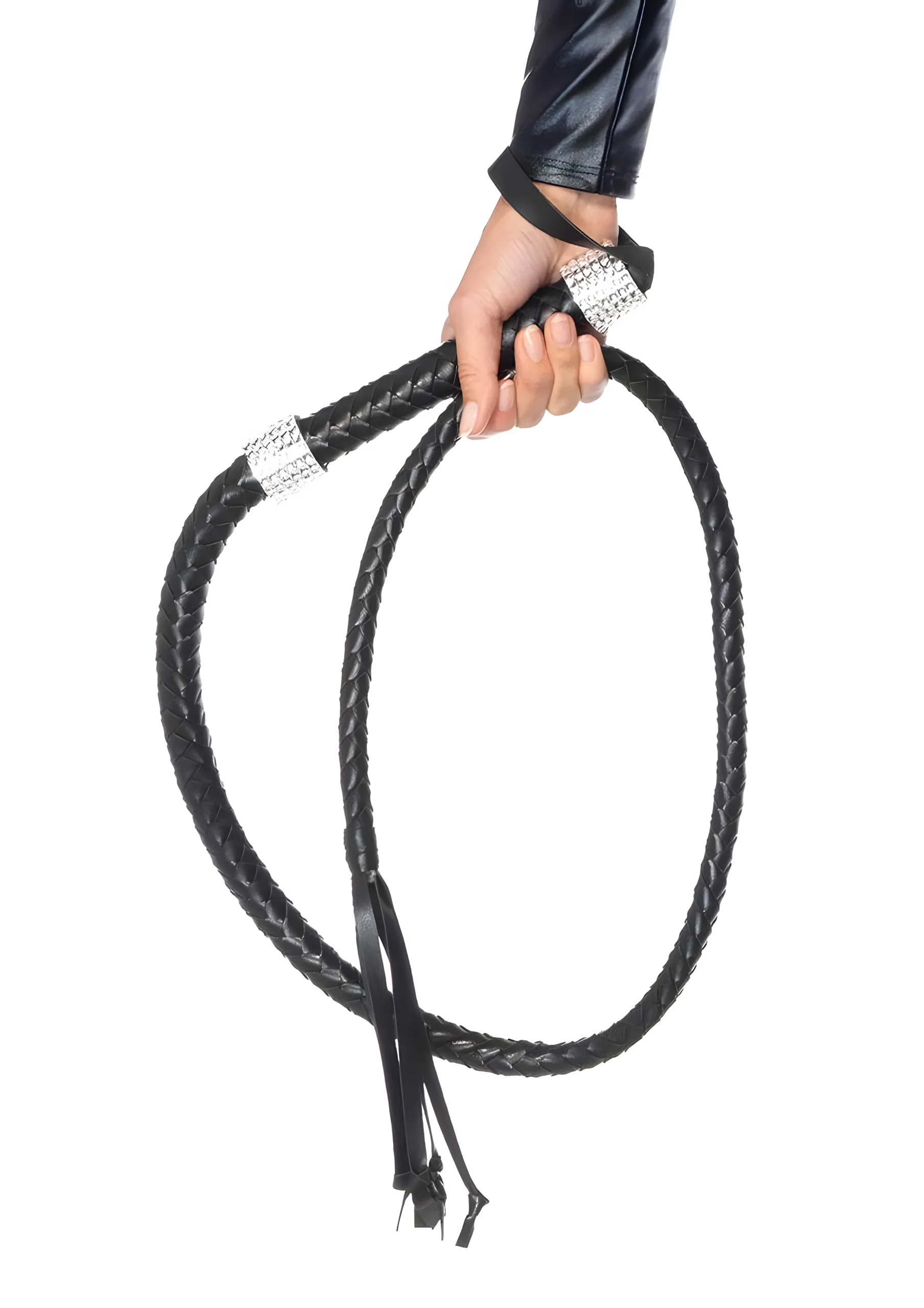 54 Inch Rhinestone Handle Braided Whip