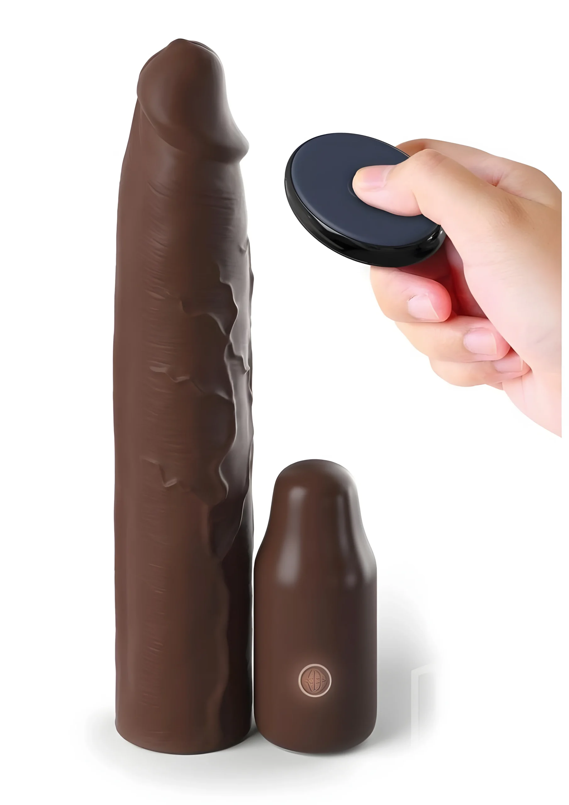 3 Inch Vibrating Mega Extension with Remote Brown