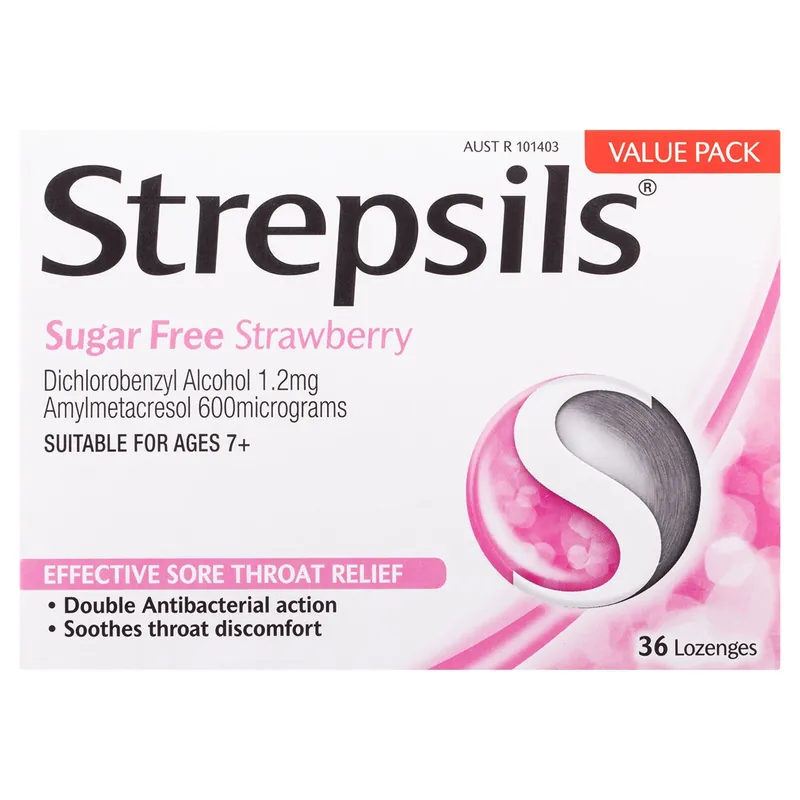 Best Price Strepsils Sore Throat Sugar Free Strawberry Lozenges 36 Pack