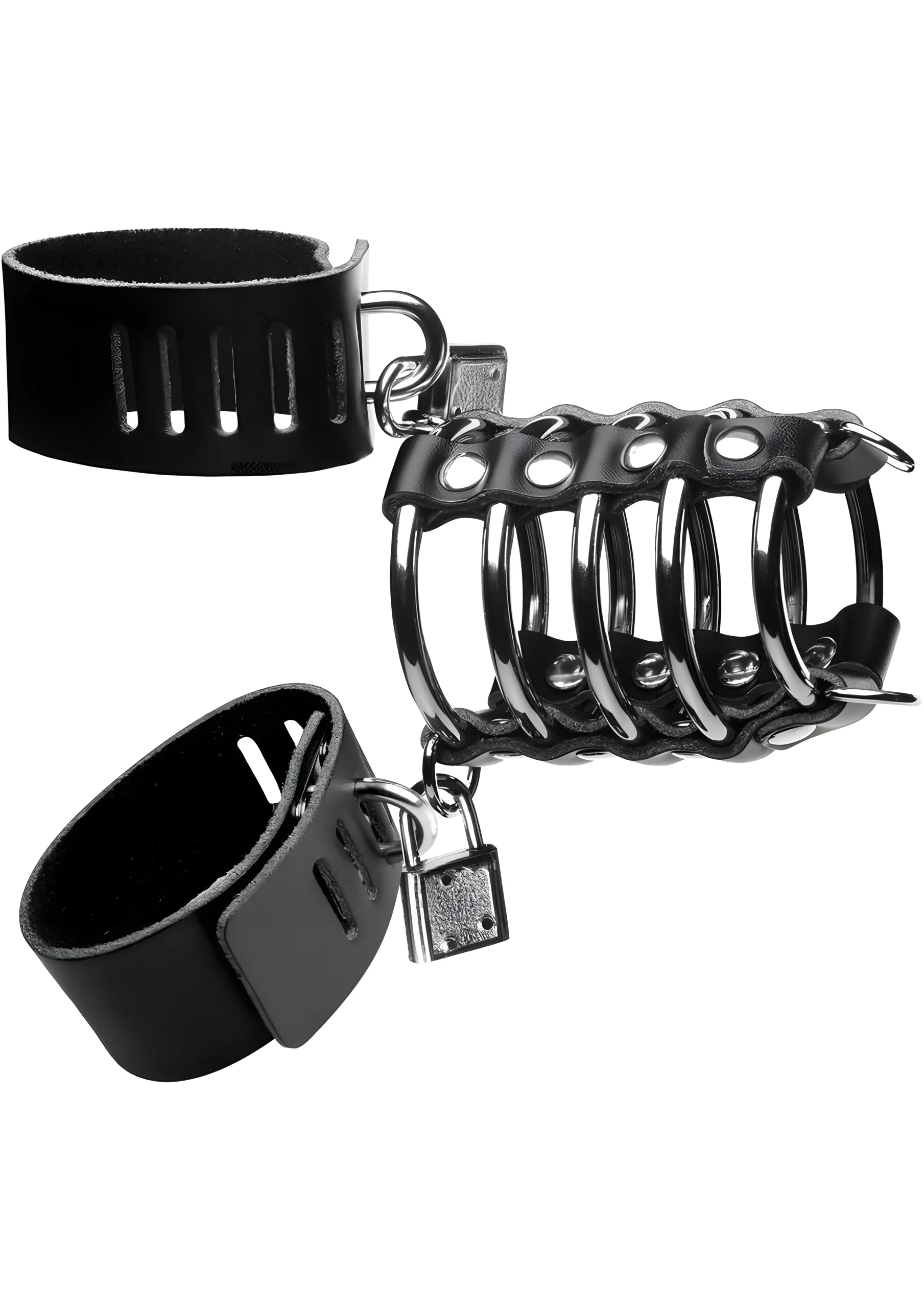 5 Ring Chastity Device with Cock and Ball Strap