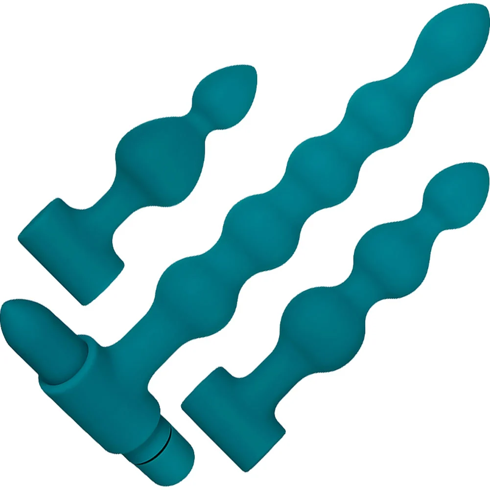 Adam and Eve Vibrating Bumpy Bead Set with 3 Silicone Anal Probes, 7", Teal