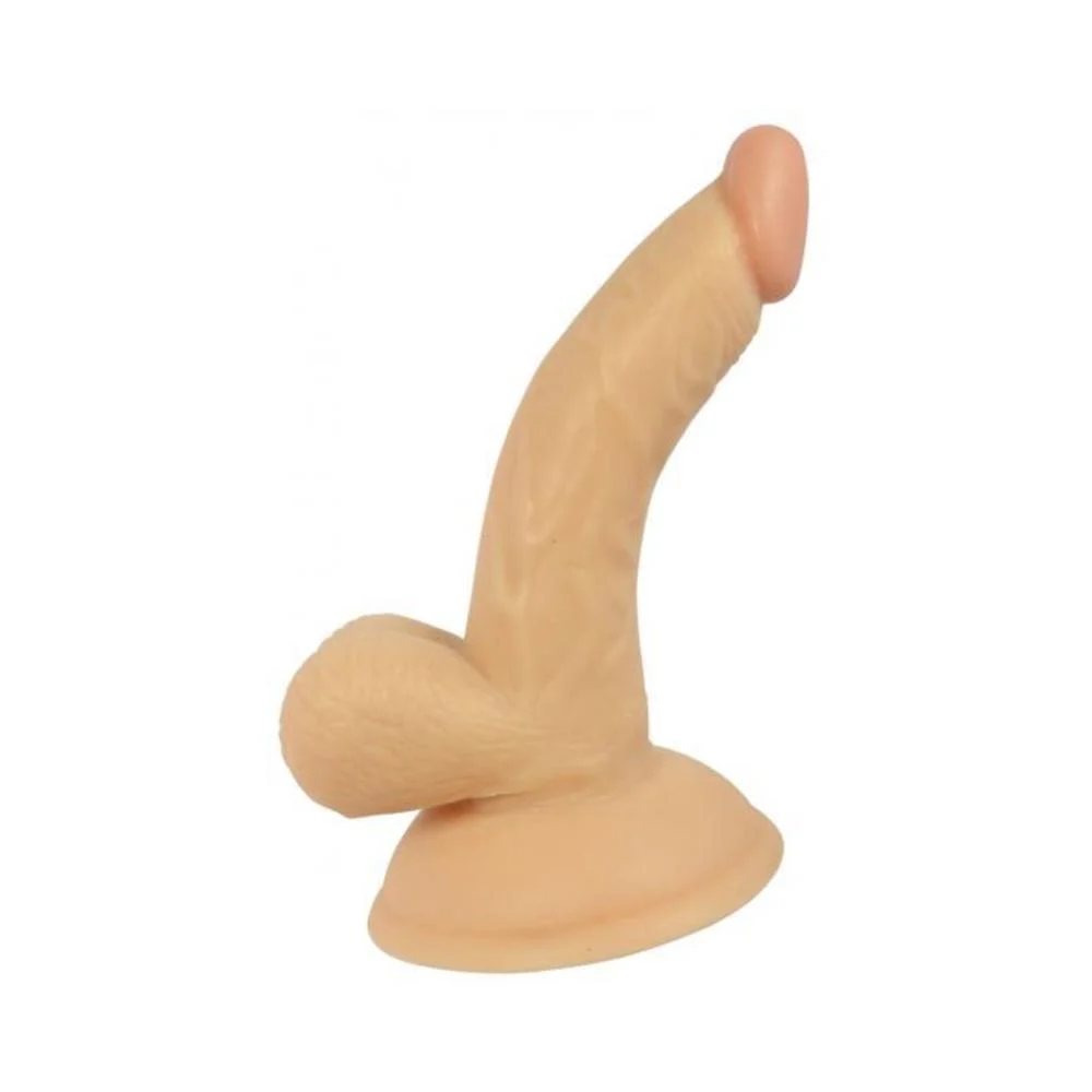 All American Mini Whoppers 4-Inch Curved Dong With Balls - Flesh