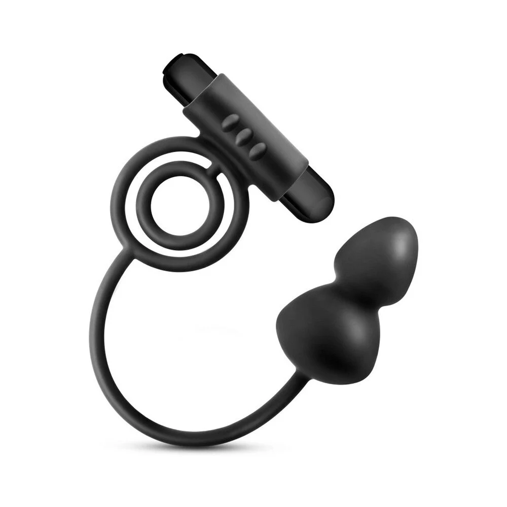 Anal Plug with Vibrating C-Ring, Anal Adventures Platinum Silicone Black
