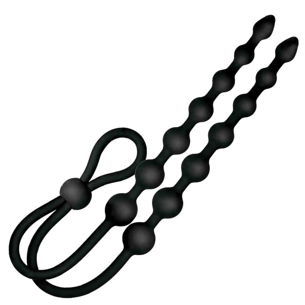 Ass Sation Dual Silicone Anal Beads, 16.5", Black