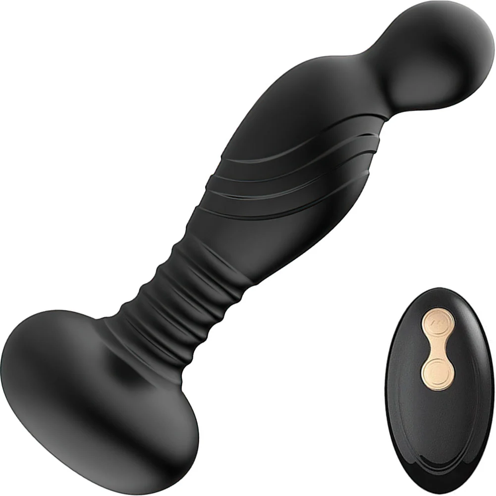 Ass-Sation Remote Vibrating P-Spot Plug, 5.5", Black