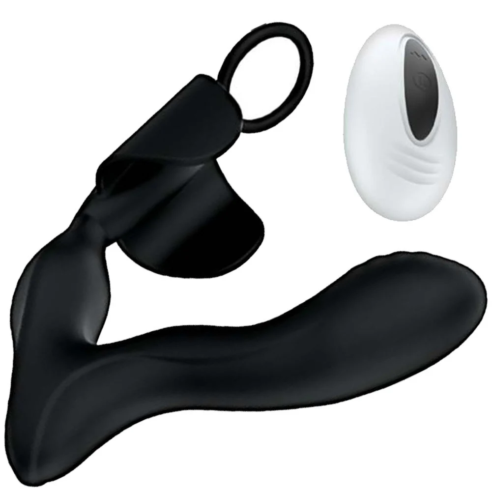 Atomic Heat-Up P-Spot Massager with Erection Ring, 6", Black