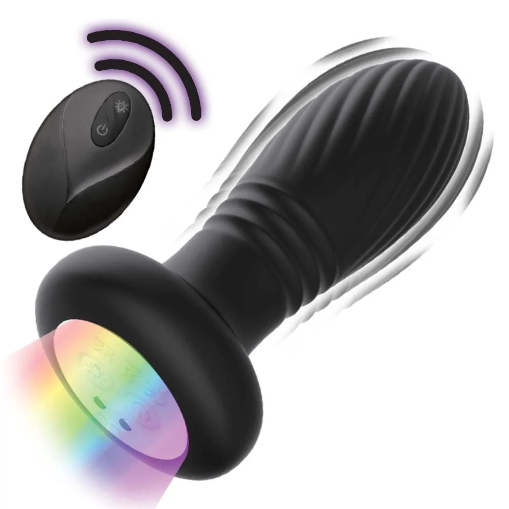 Atomic Thrusting Light-Up Twister Butt Plug with Remote, 4.75", Black