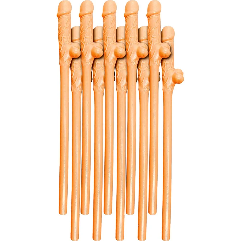 Bachelorette Party Favors Dicky Sipping Straws, Set of 10, Beige