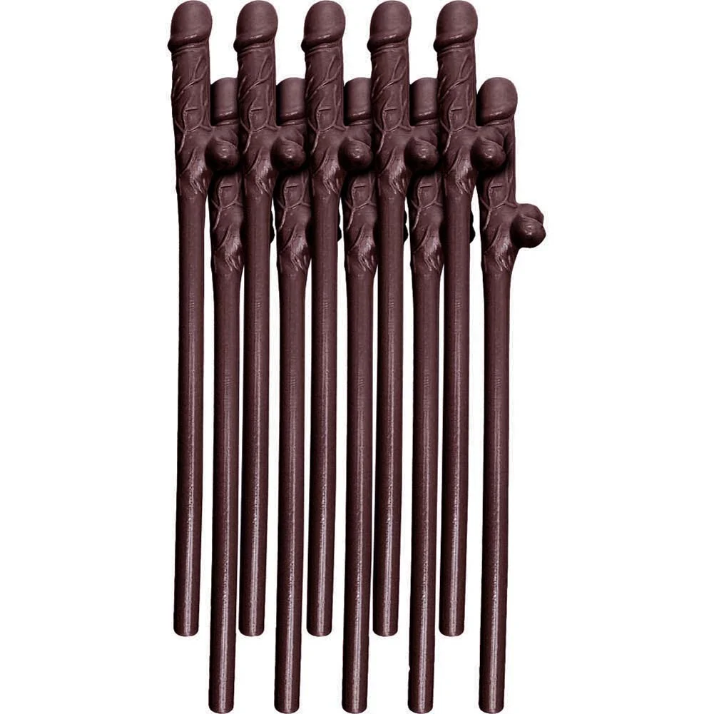 Bachelorette Party Favors Dicky Sipping Straws, Set of 10, Brown