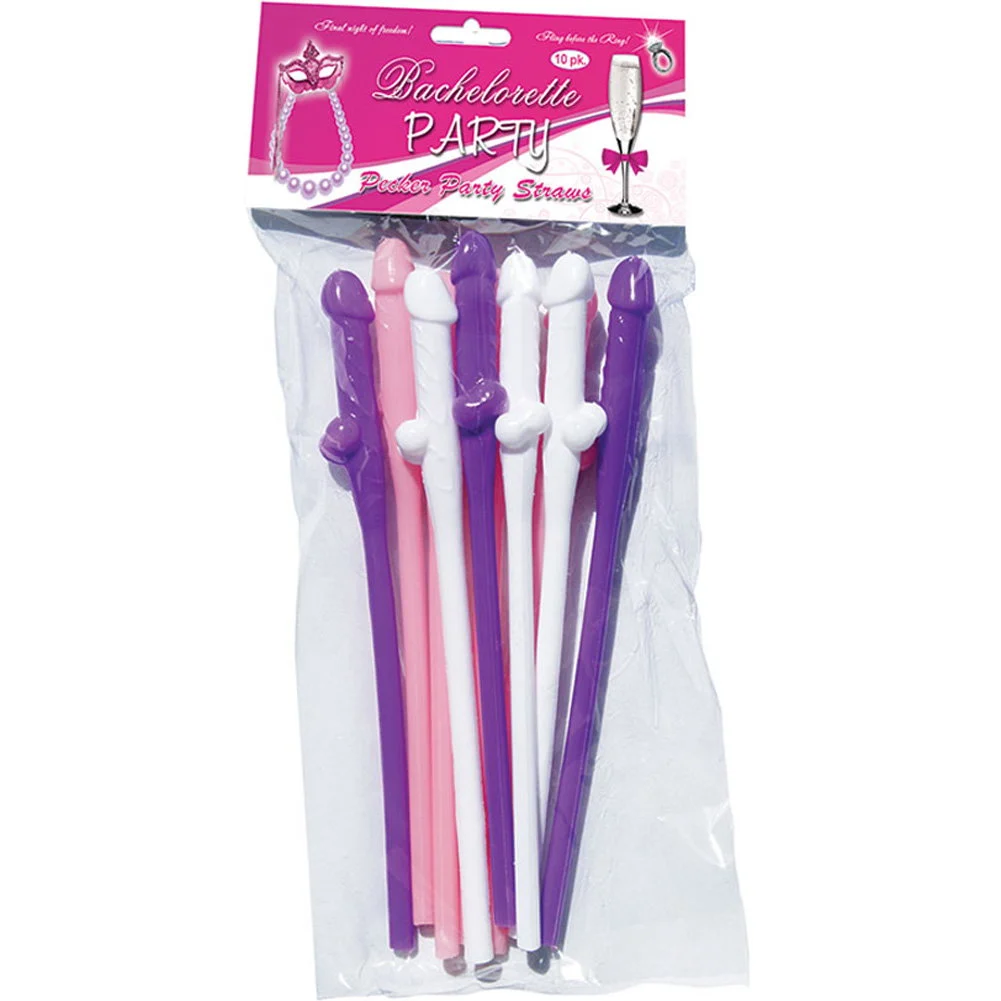 Bachelorette Party Pecker Straws 10 Pieces, Assorted Colors