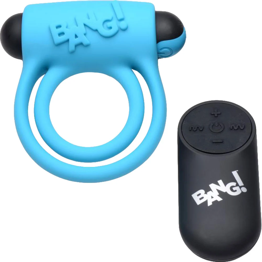 Bang Remote Control 28X Vibrating Penis Ring and Bullet, Blue