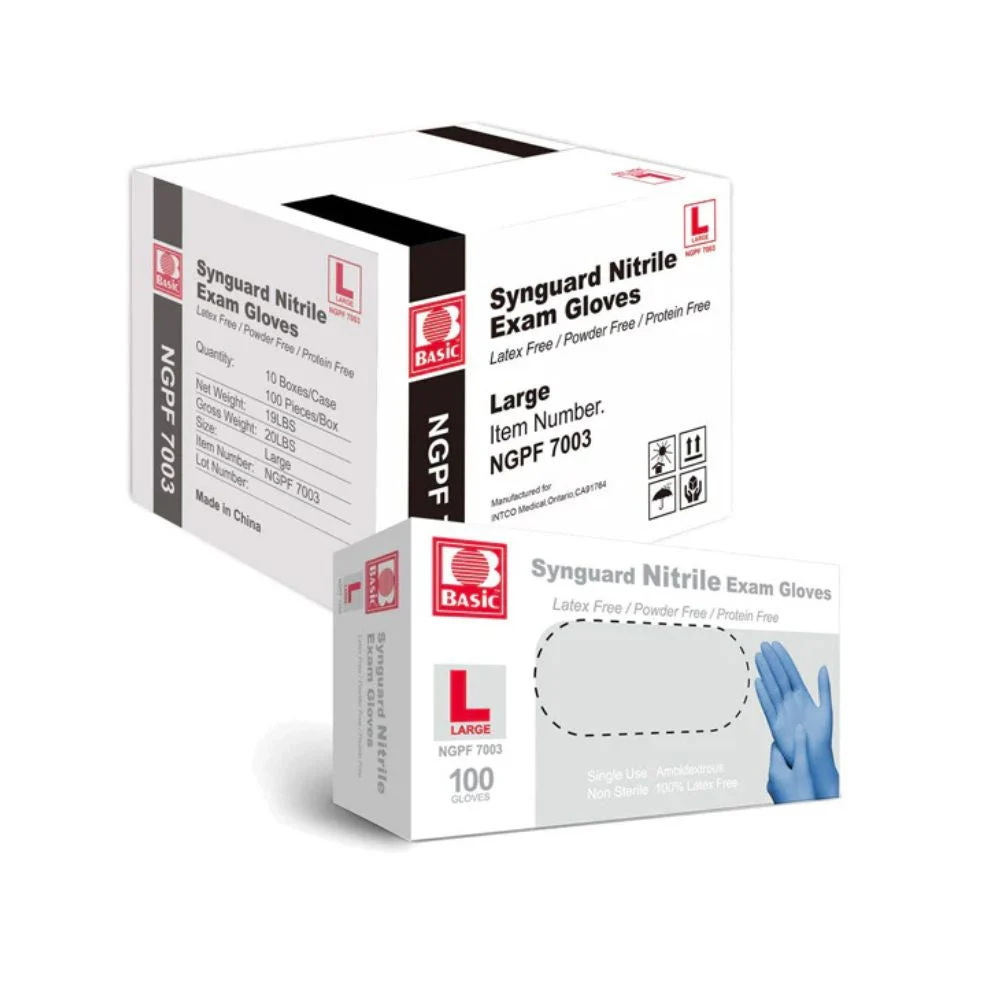 Basic Medical Synguard Nitrile Blue Exam Gloves Powder Free, Latex Free 1000 count