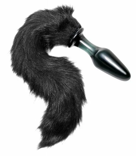 Best Butt Plug with Tail – Midnight Fox Black Glass Anal Toy