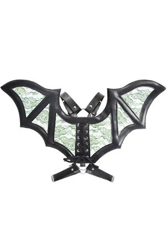 Black Faux Leather and Green Lace Bat Wing Harness by Daisy Corsets