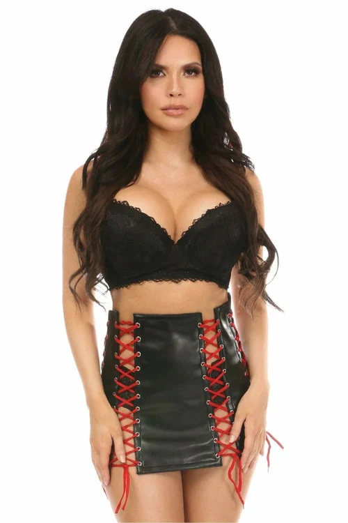 Black Faux Leather Skirt with Red Lacing by Daisy Corsets