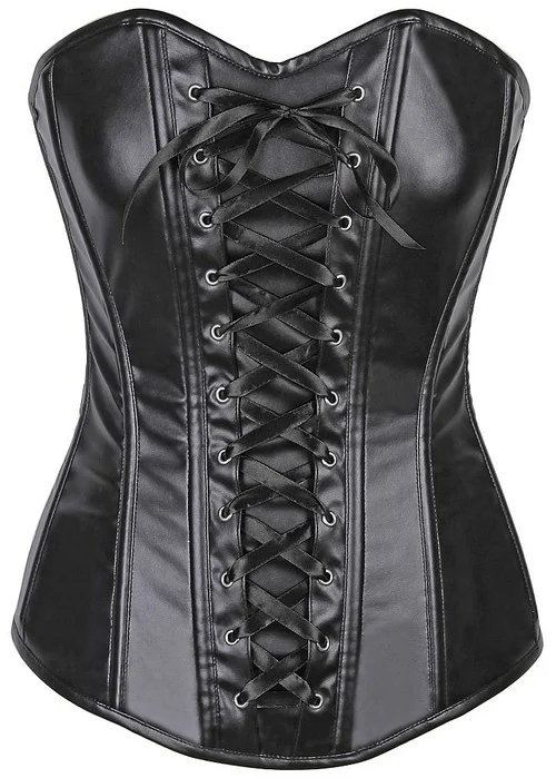 Black Lavish Wet Look Faux Leather Black Lace Up Corset by Daisy Corsets