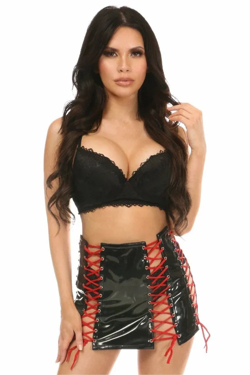 Black Patent with Red Lace Up Skirt by Daisy Corsets