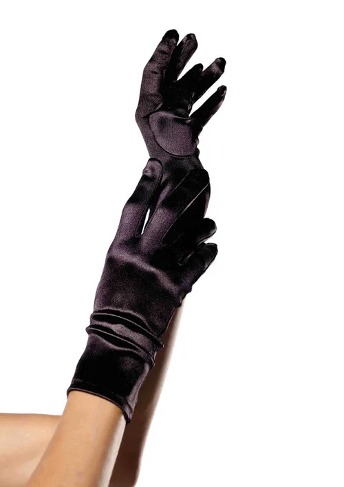Black Wrist Length Satin Gloves