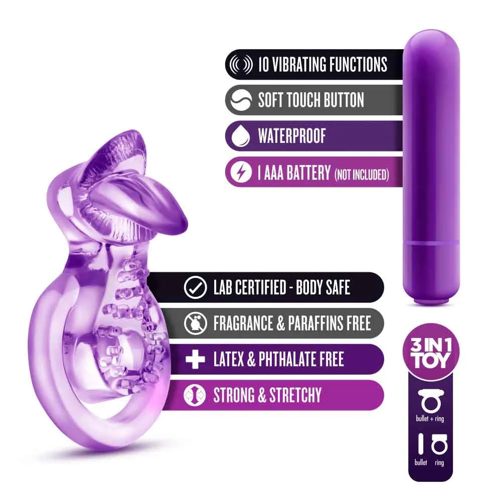 Blush Play With Me Lick It Vibrating Double Strap Penis Ring, Purple