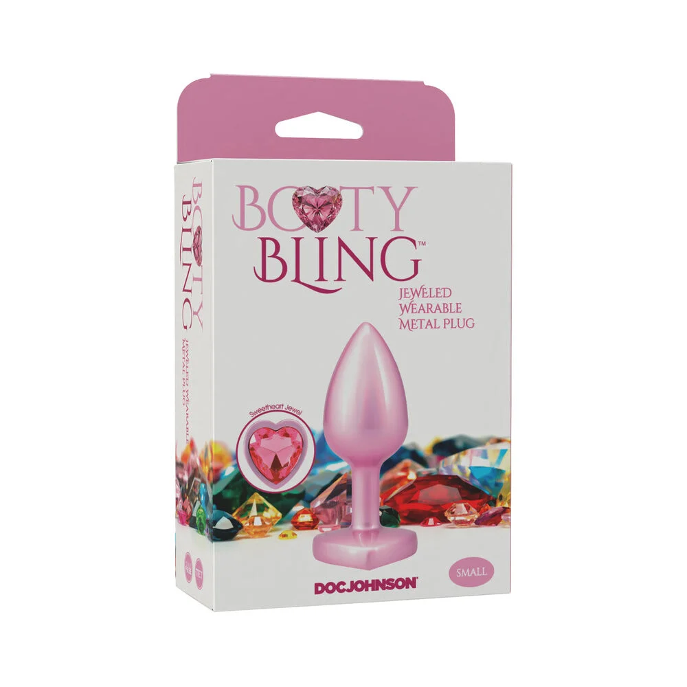 Booty Bling Heart Diamond Jeweled Metal Butt Plug, Pink