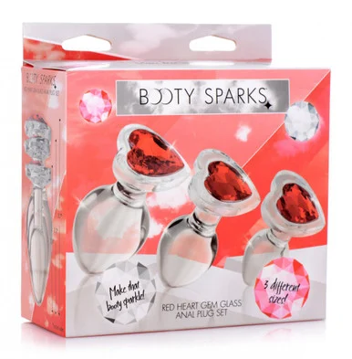 Booty Sparks 3pc Red Heart Gem Glass Plug Set