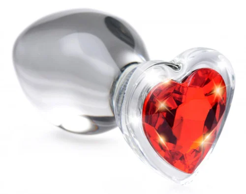 Booty Sparks Red Heart Gem Clear Glass Anal Plug