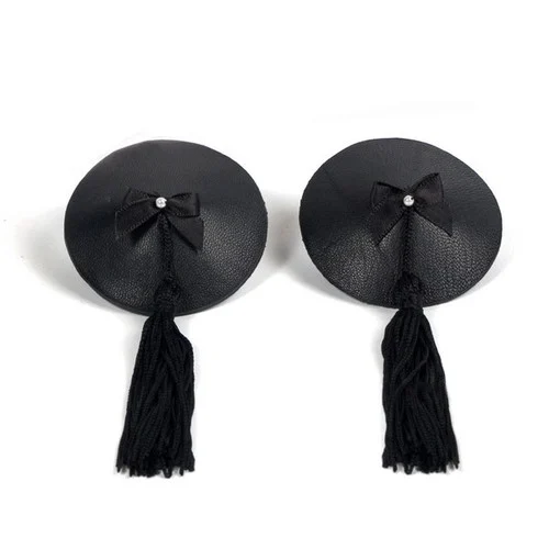 Burlesque Collection Black Faux Leather with Tassels Pasties by Bijoux Indiscrets