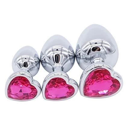 Butt Plug - Gem Metal Heart Anal Plug - (3 size options & 2 color options)