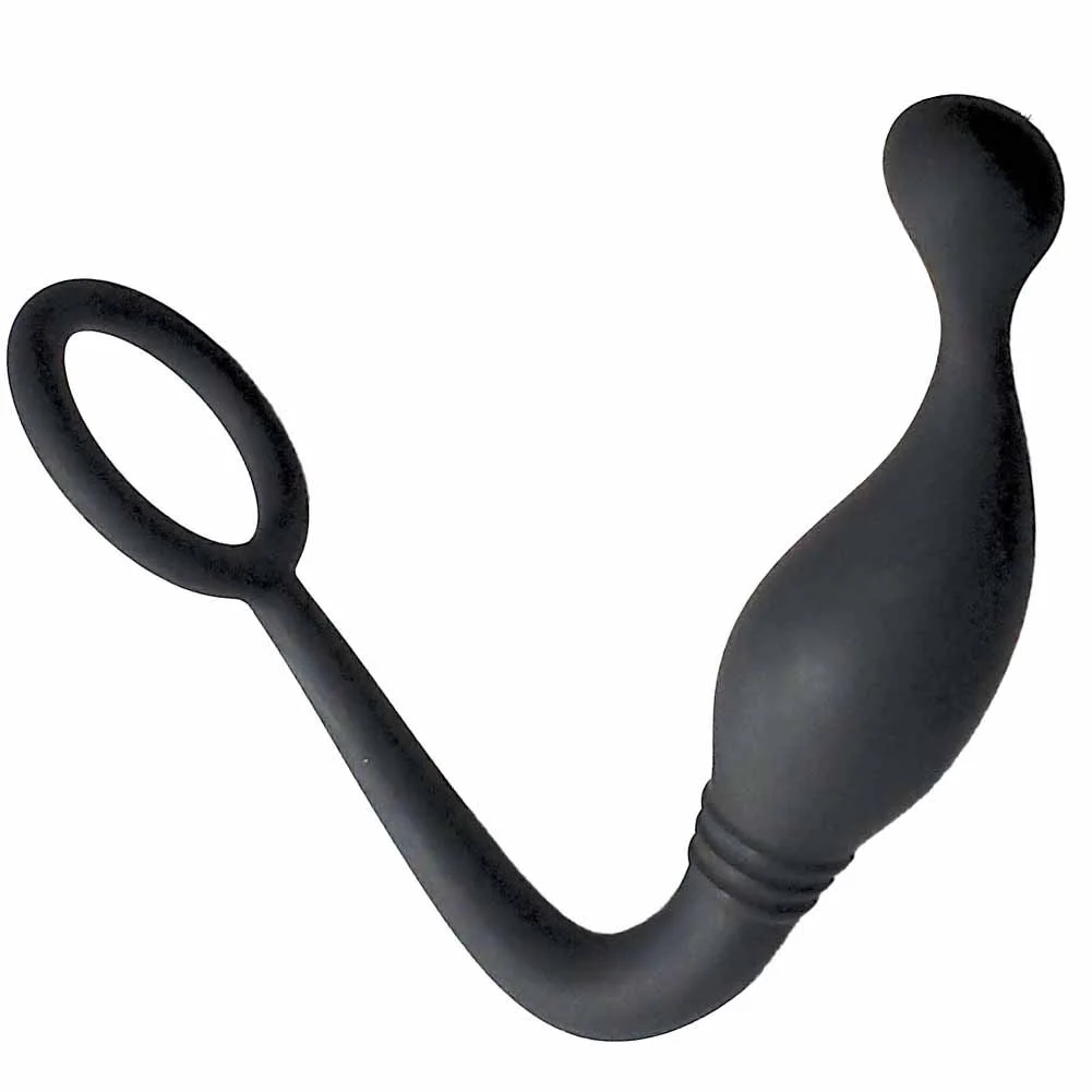Butts Up P-Spot Pleasure Silicone Prostate Plug with Penis Ring, 10.5", Black